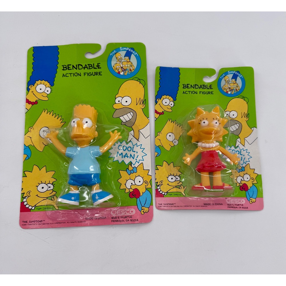 Jesco The Simpsons Bendable Action Figure Bart and Lisa 1990 Vintage Toy New